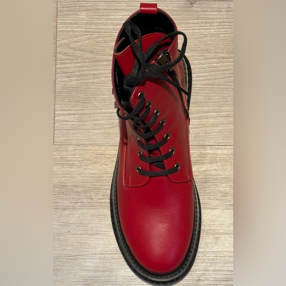 Red Lace Up Genuine Leather Boots